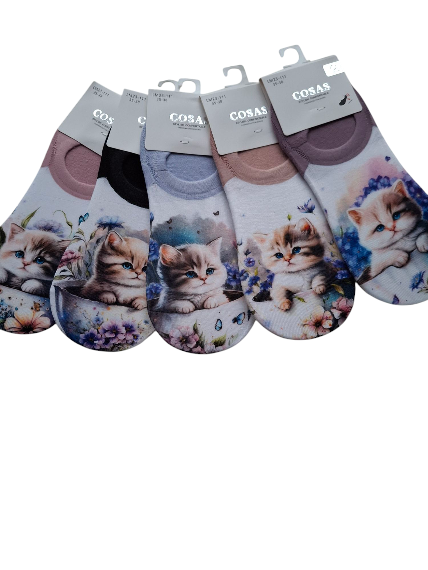 Skarpetki damskie stopki z uroczymi kotkami -zestaw 5-pak– 85% bawełna – miękkie, wygodne i pełne kociego uroku