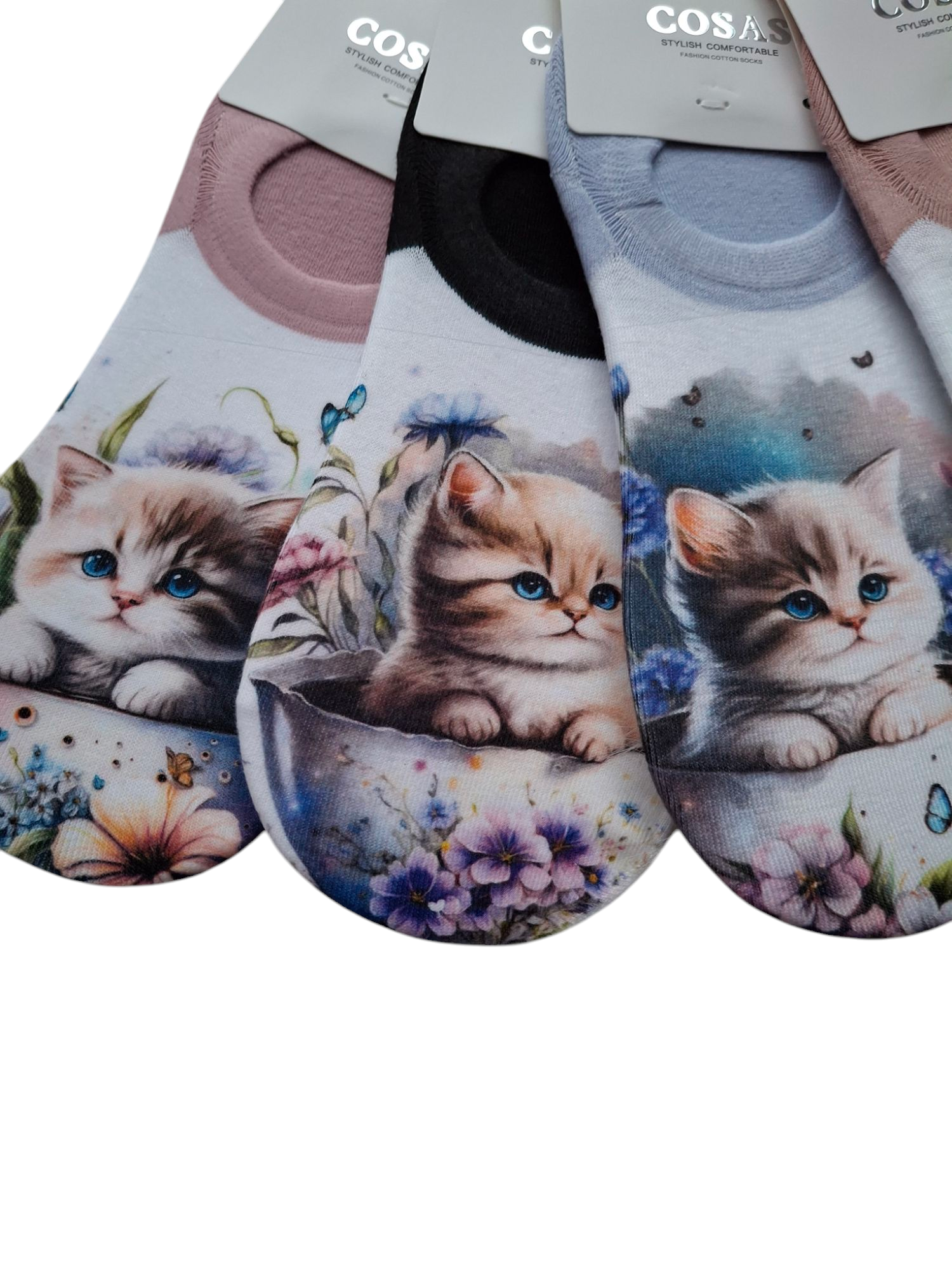 Skarpetki damskie stopki z uroczymi kotkami -zestaw 5-pak– 85% bawełna – miękkie, wygodne i pełne kociego uroku - obrazek 2
