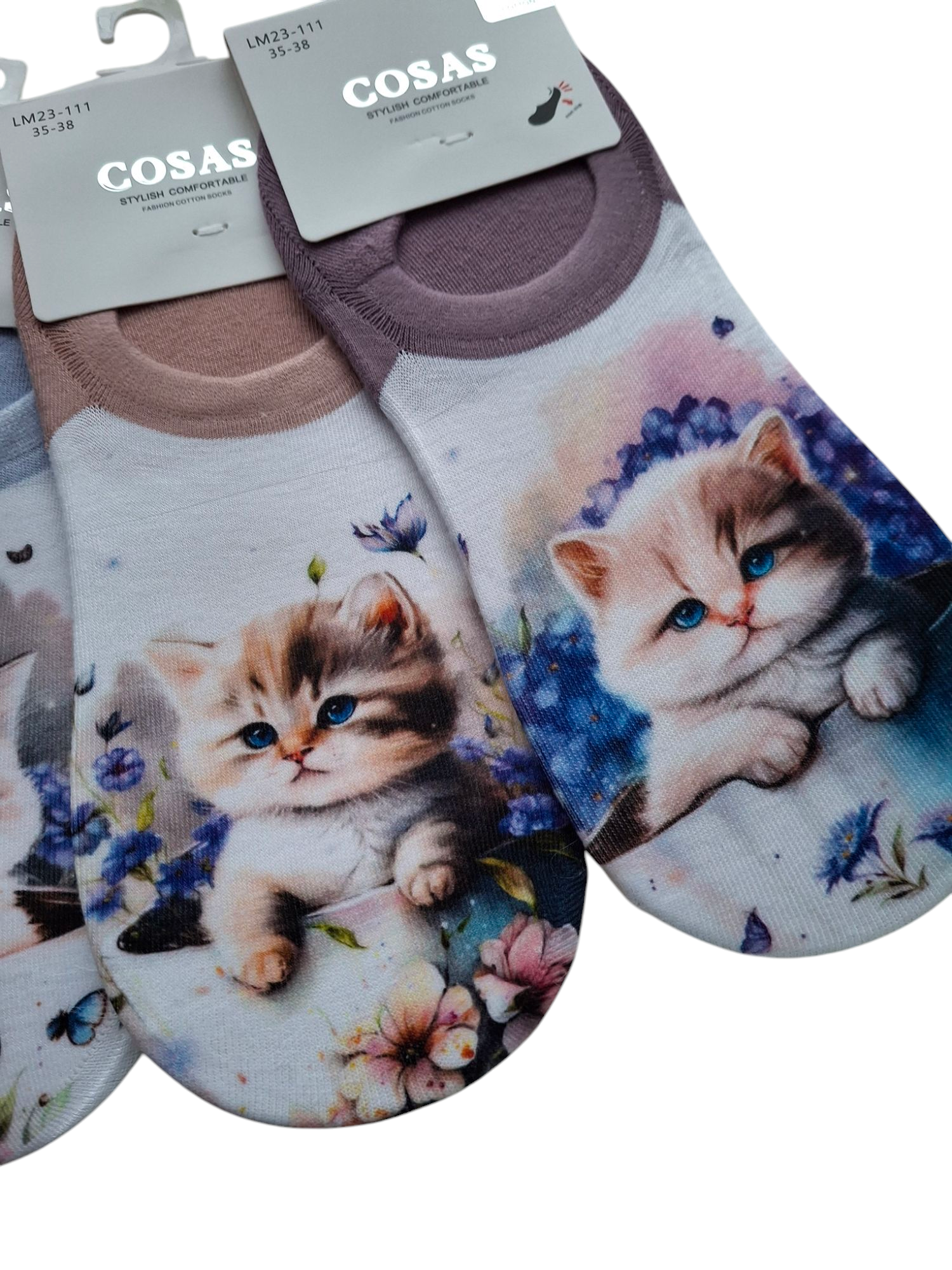 Skarpetki damskie stopki z uroczymi kotkami -zestaw 5-pak– 85% bawełna – miękkie, wygodne i pełne kociego uroku - obrazek 3