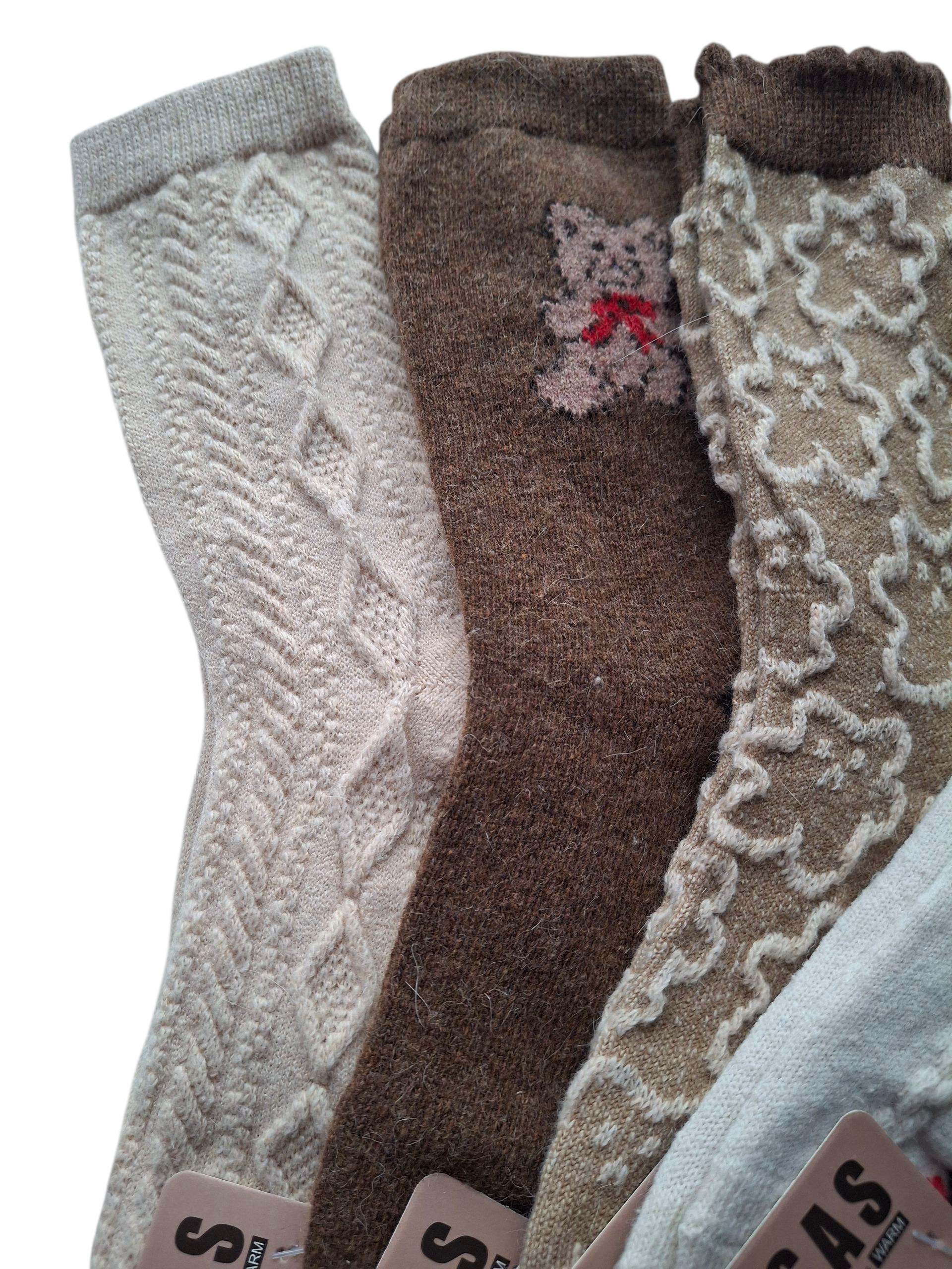 Zestaw 4-pak damskich skarpetek zimowych – 40% wełna, 35% angora, 20% poliester, 5% spandex – ciepłe, miękkie i wygodne - obrazek 2