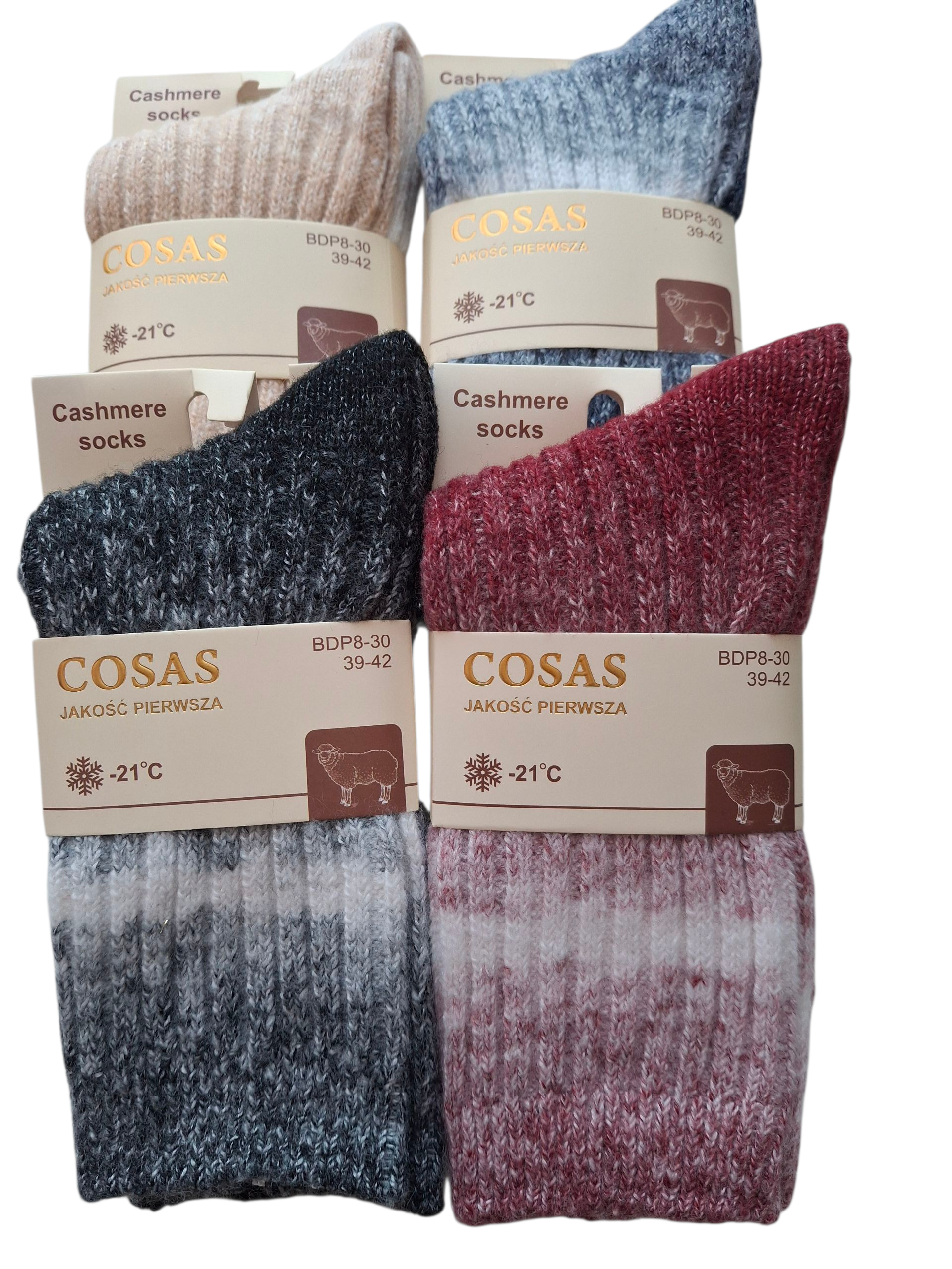 Zestaw 4-pak skarpetek damskich wełnianych – 40% wełna, 35% angora – ciepłe, miękkie i przyjemne w dotyku - obrazek 2