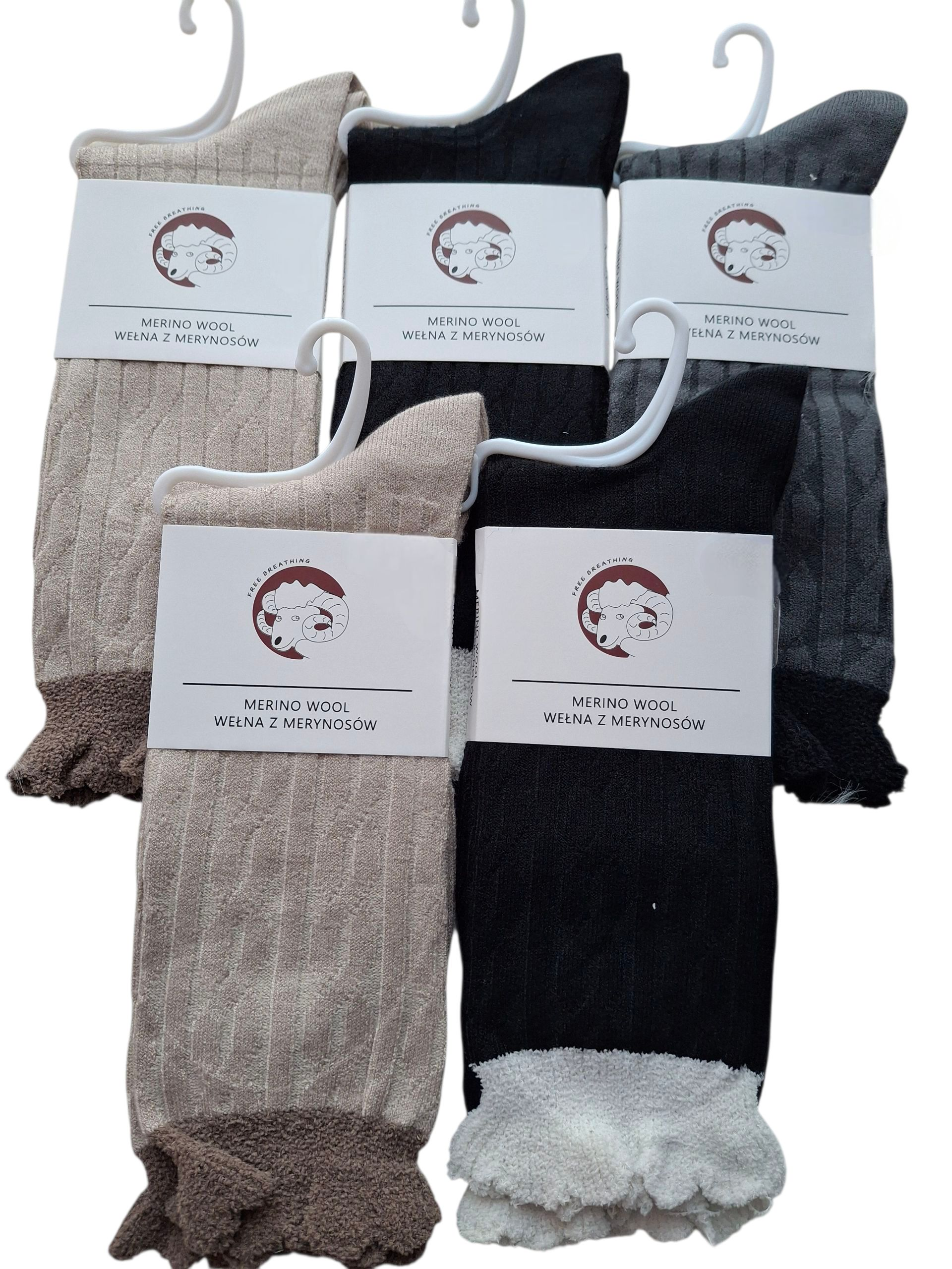 Zestaw 5 par damskich skarpetek z wełny merynosów – ciepłe, miękkie i stylowe