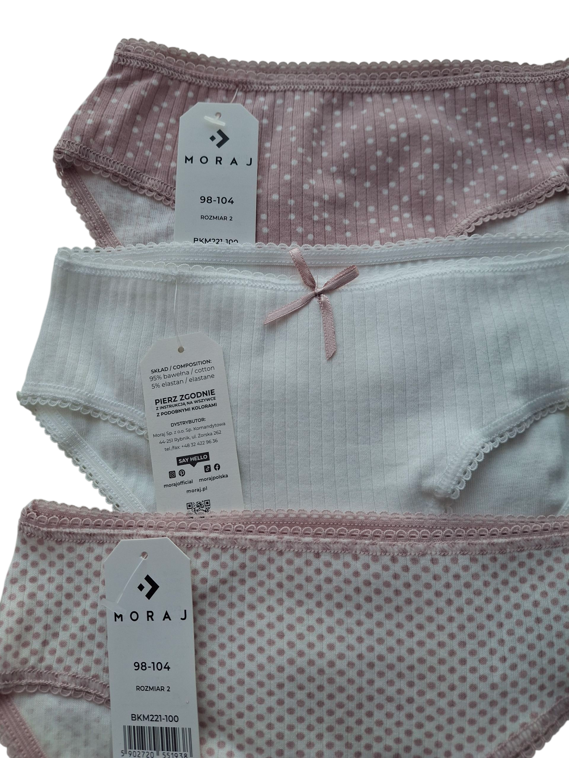 3-pak majteczek dziewczęcych fig – bawełniane, białe i różowe w kropeczki - obrazek 2