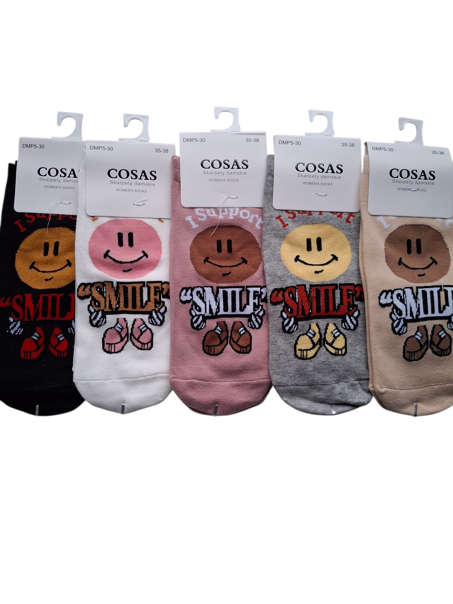 Skarpetki damskie stopki 5-pak SMILE – kolorowe, bawełniane, wygodne