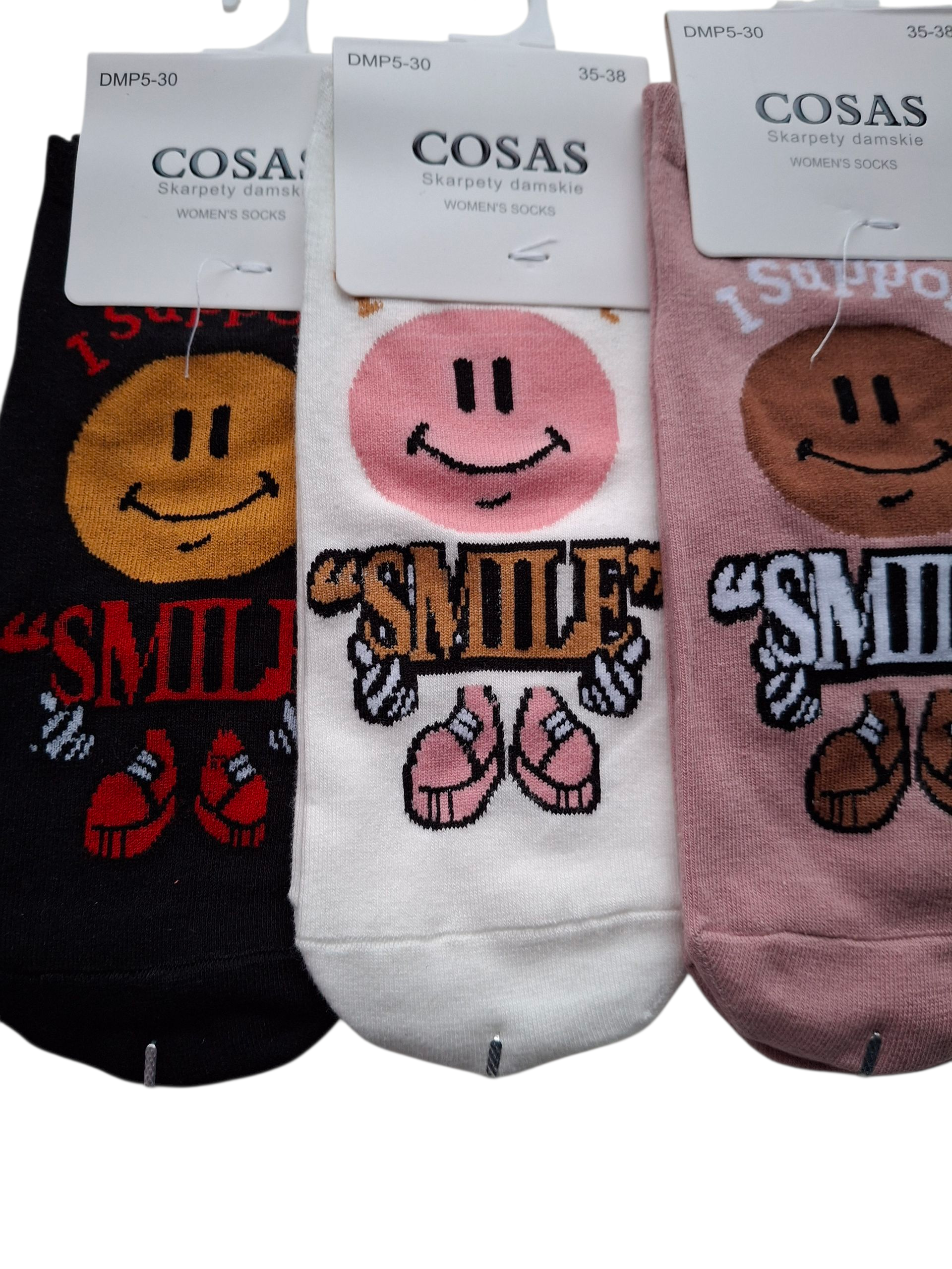Skarpetki damskie stopki 5-pak SMILE – kolorowe, bawełniane, wygodne - obrazek 2