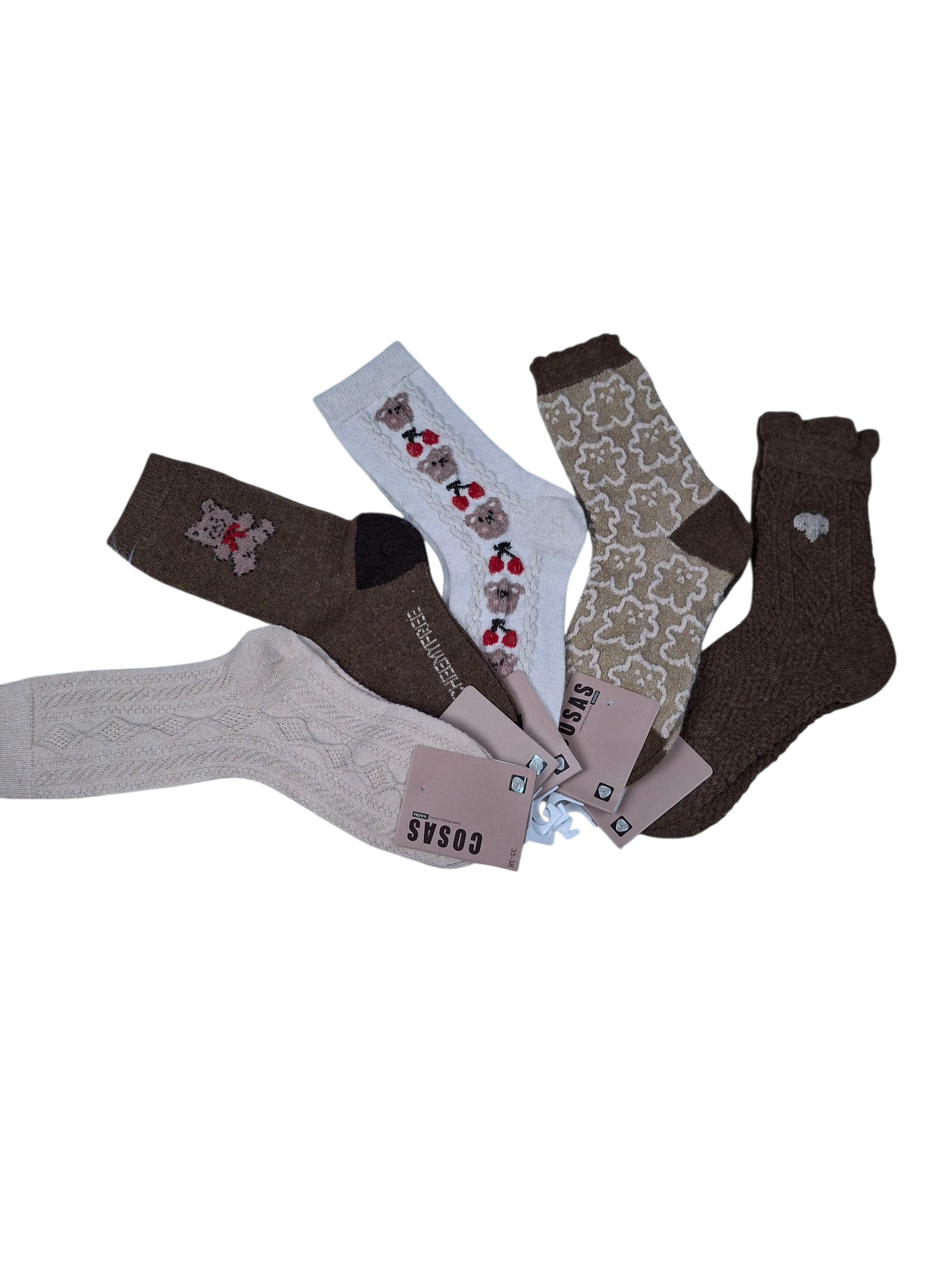 Zestaw 4-pak damskich skarpetek zimowych – 40% wełna, 35% angora, 20% poliester, 5% spandex – ciepłe, miękkie i wygodne