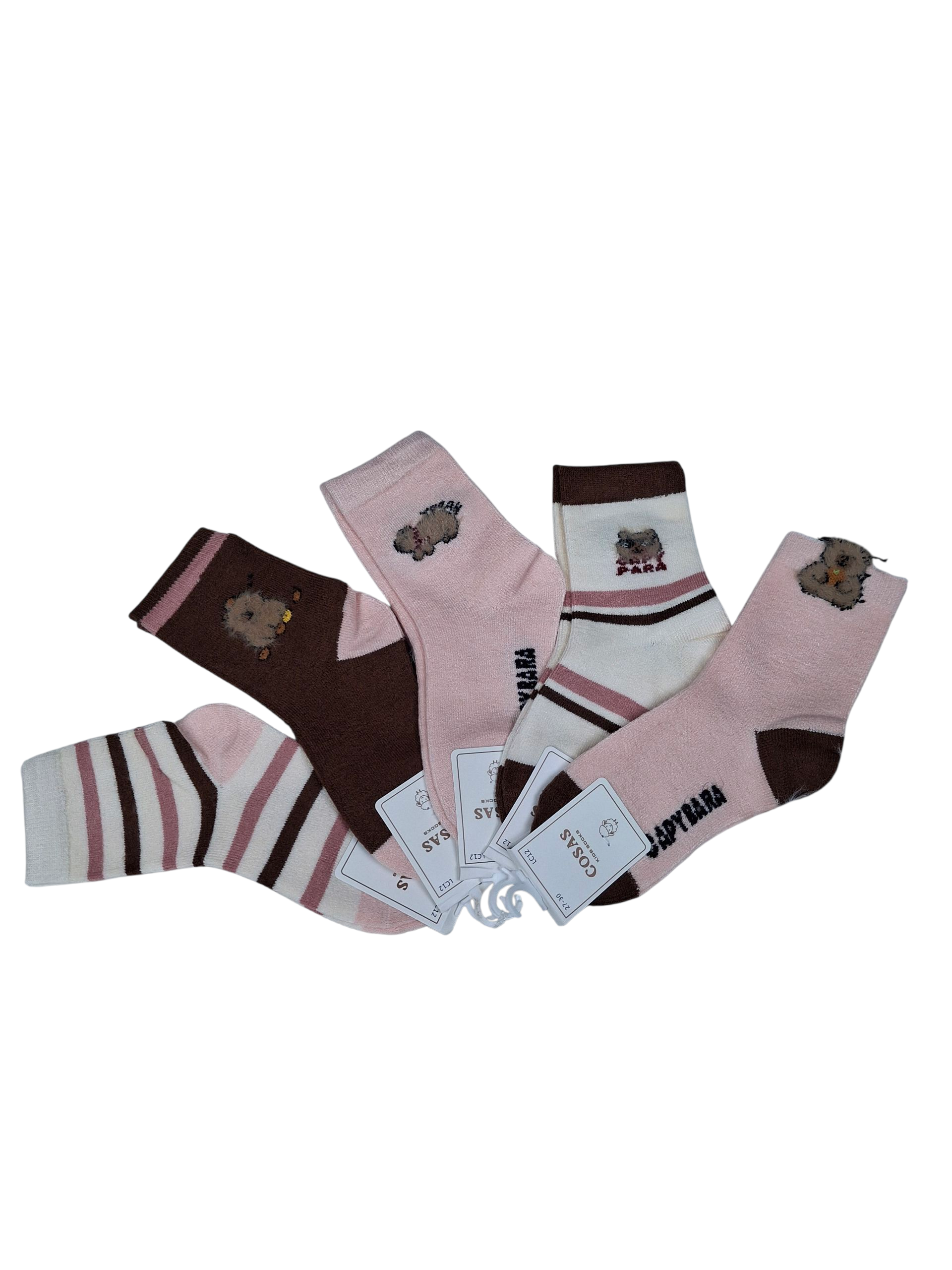 Zestaw 4-pak ciepłych skarpetek dla dziewczynki z domieszką wełny – 30% wełna, 20% nylon, 27% poliester, 3% spandex – miękkie i elastyczne