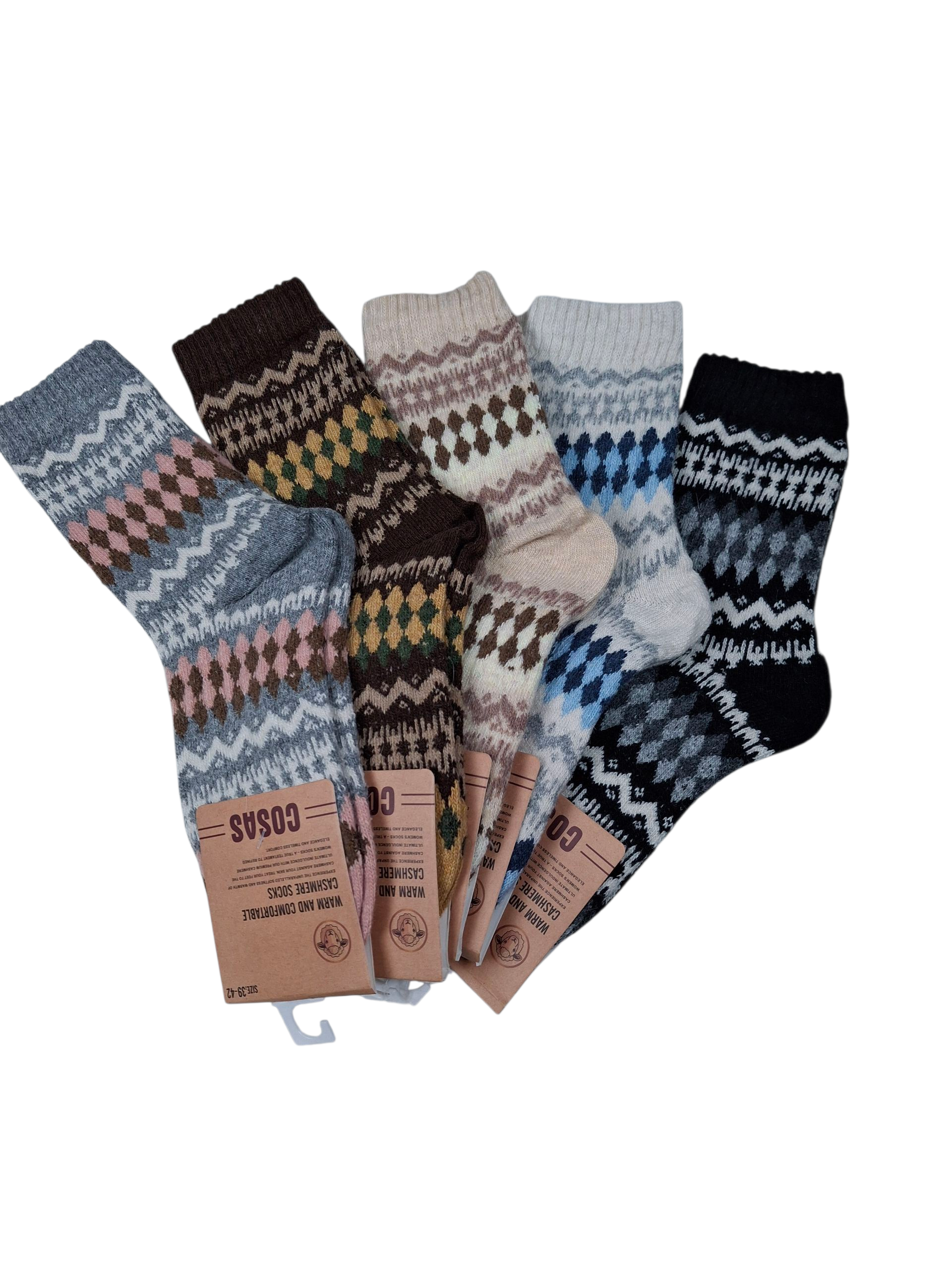 Zestaw 4-pak ciepłych skarpetek damskich z kaszmiru, 95% kaszmir – miękkie, luksusowe i idealne na zimę