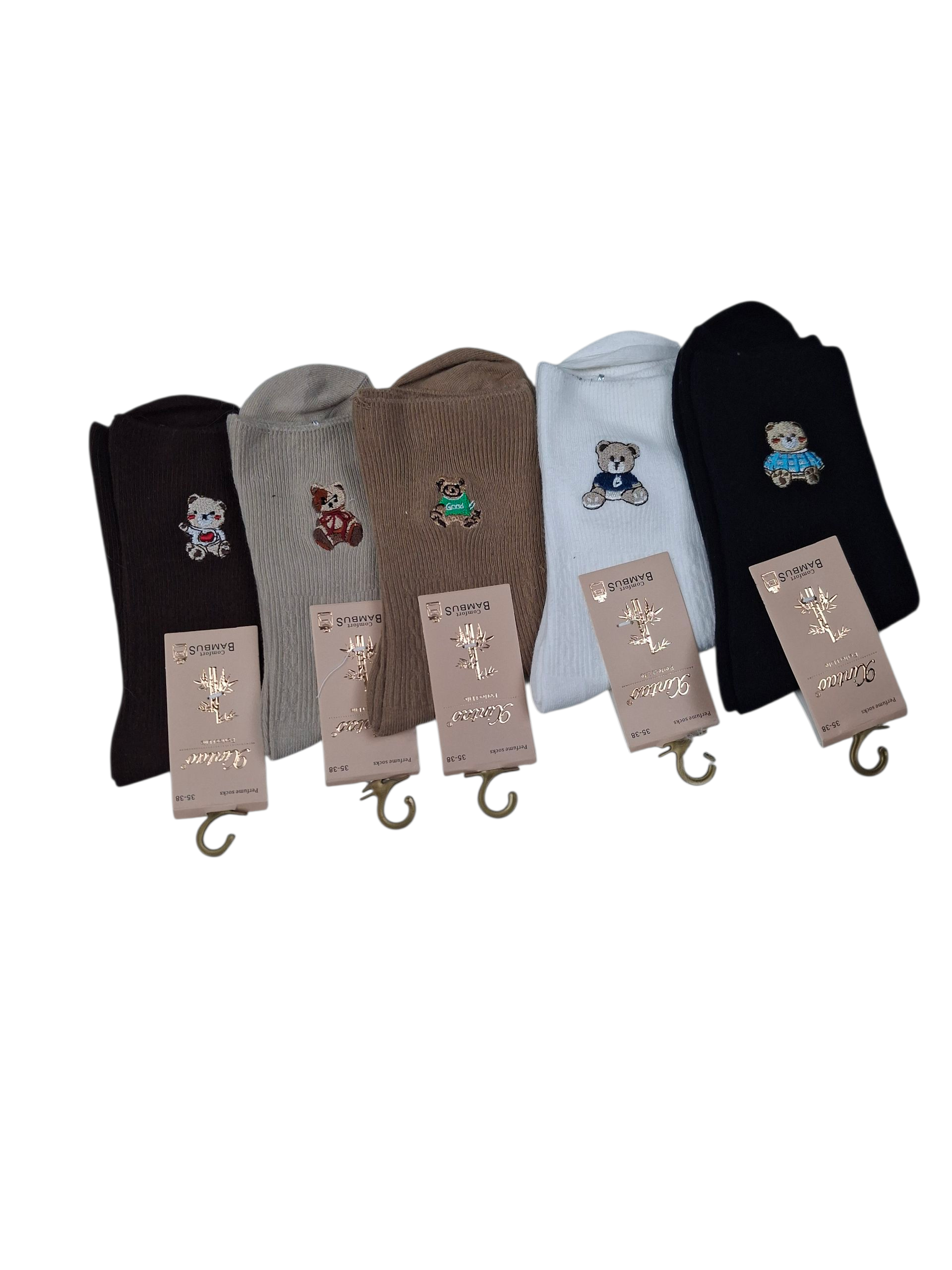 5-pak skarpetek bambusowych prążkowanych z haftowanym misiem - obrazek 4