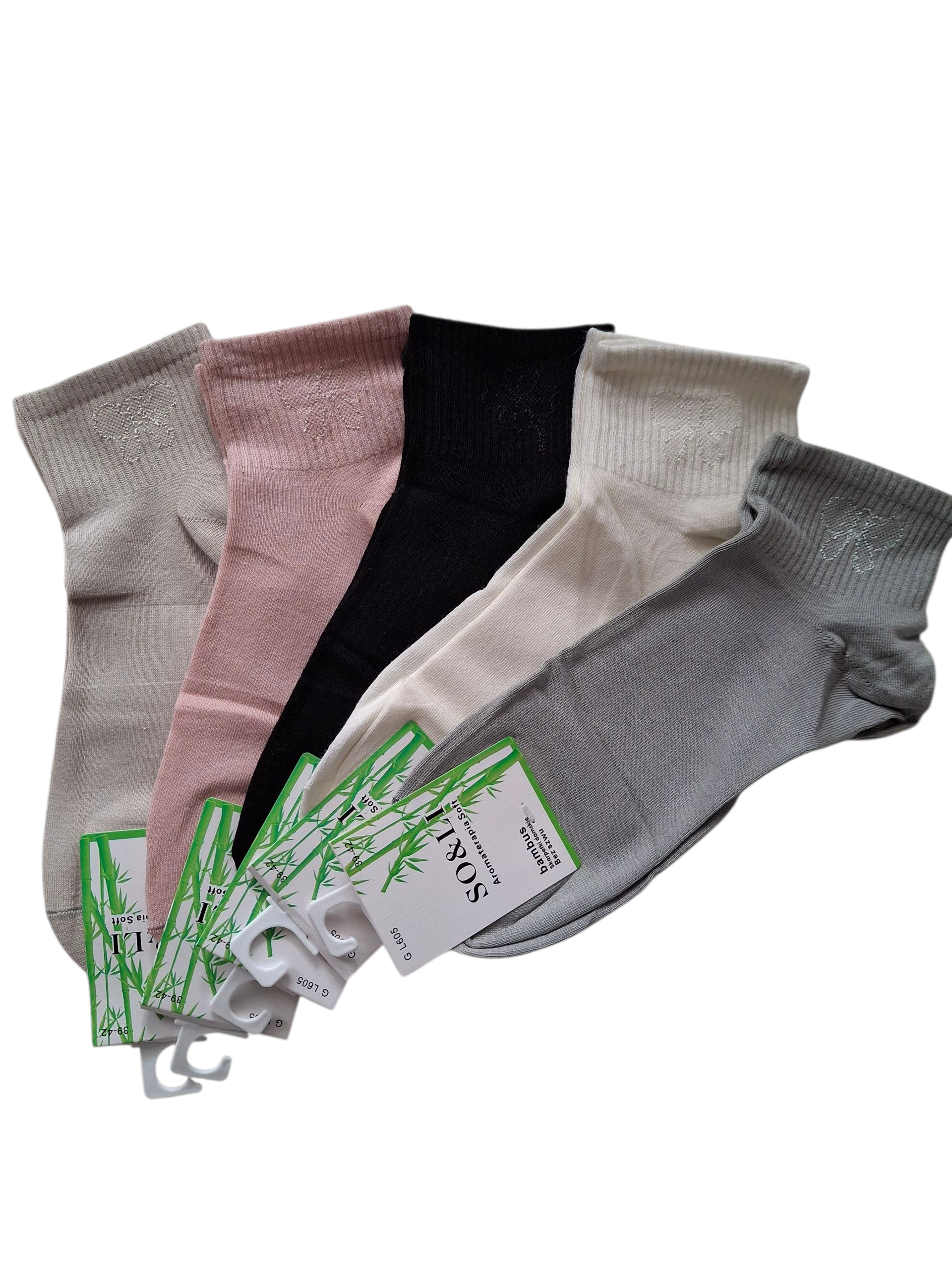5-pak skarpetek damskich bambusowo- bawełniane z kokardką bezszwowe