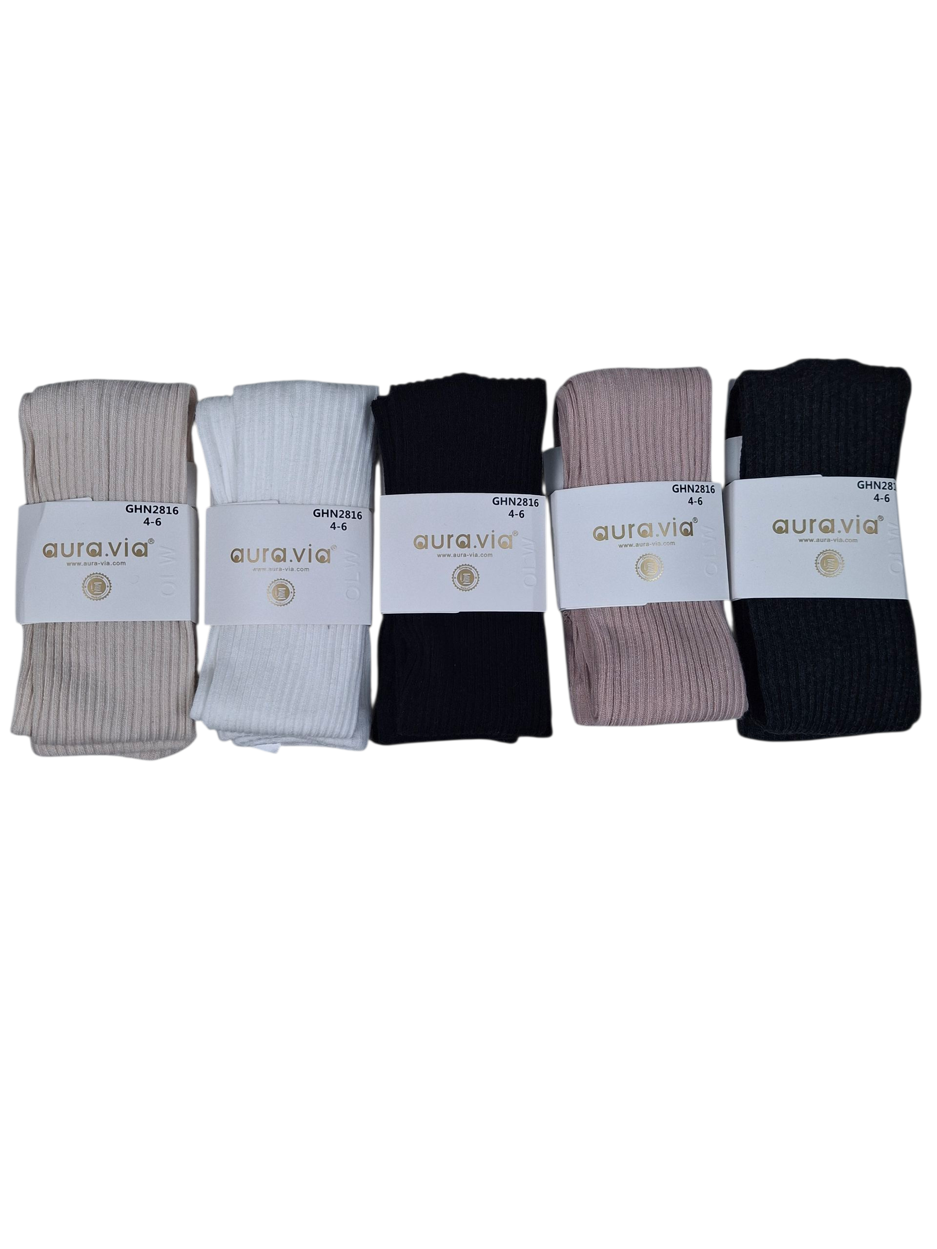 Bawełniane rajstopy dziewczęce prążkowane – ciepłe, elastyczne, kolorowe - obrazek 2