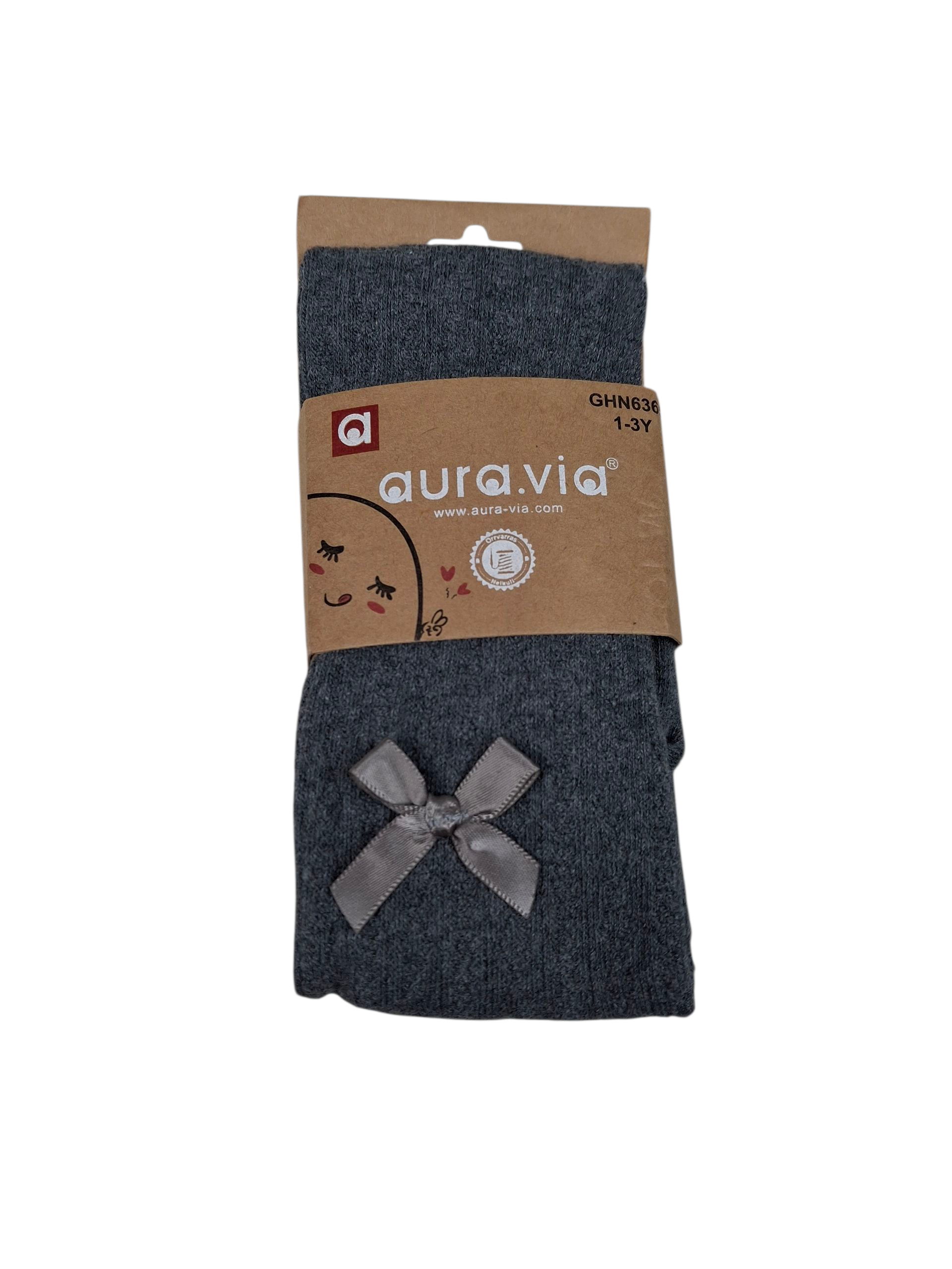 Rajstopki ażurowe dla dziewczynki ciemnoszare z kokardką – bawełniane, eleganckie