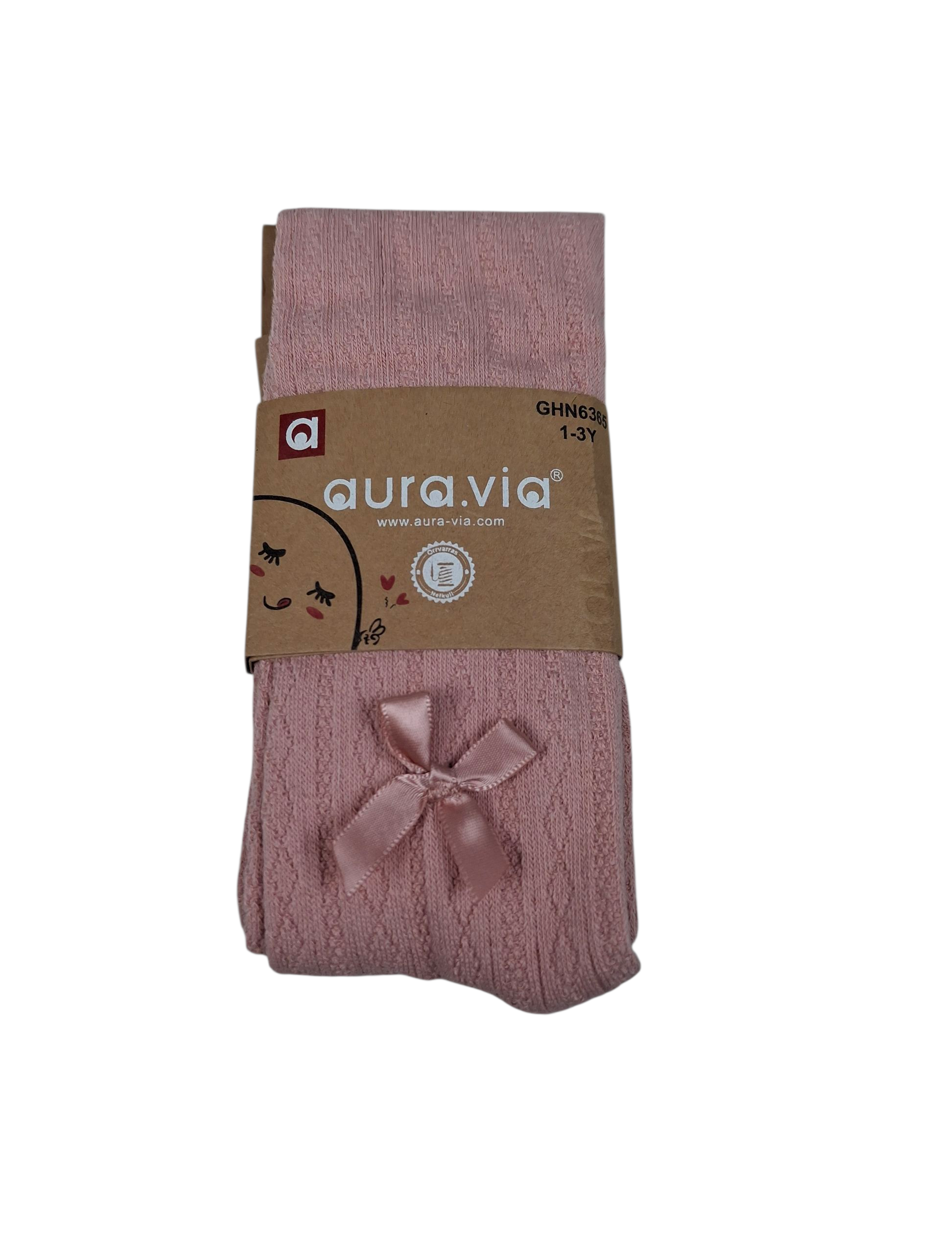 Różowe rajstopki ażurowe dla dziewczynki z kokardką – bawełniane, miękkie, eleganckie