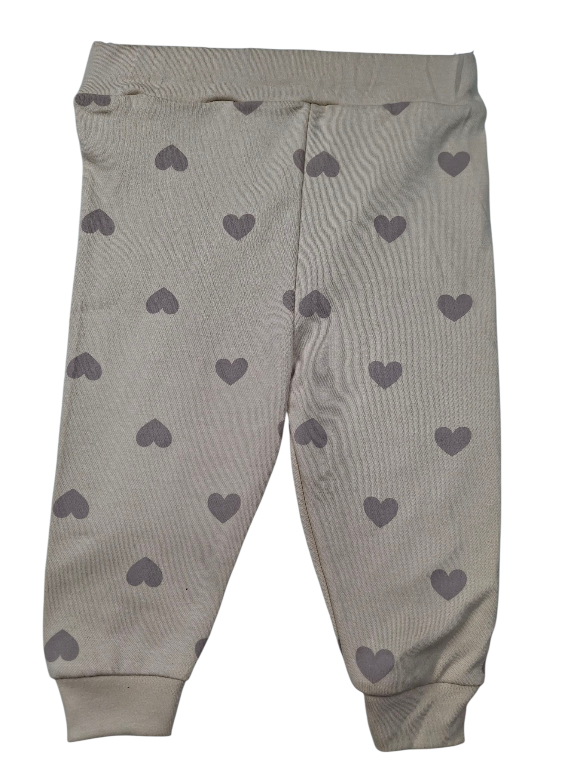 Beżowy dres dziewczęcy z kapturem + bluzka w serduszka, 100% bawełna - obrazek 4