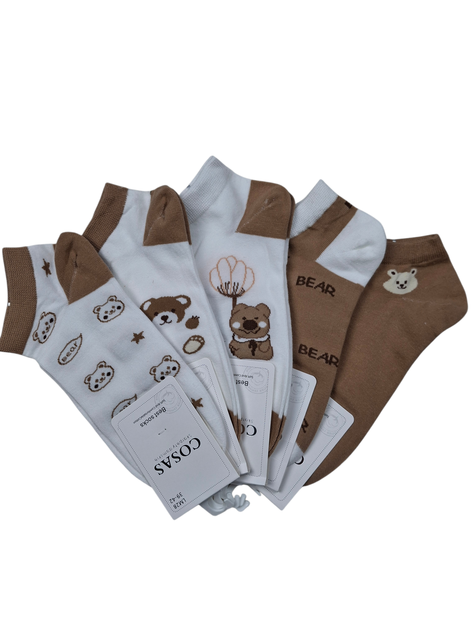 5-pak bawełnianych skarpetek damskich brązowo-białe wygodne