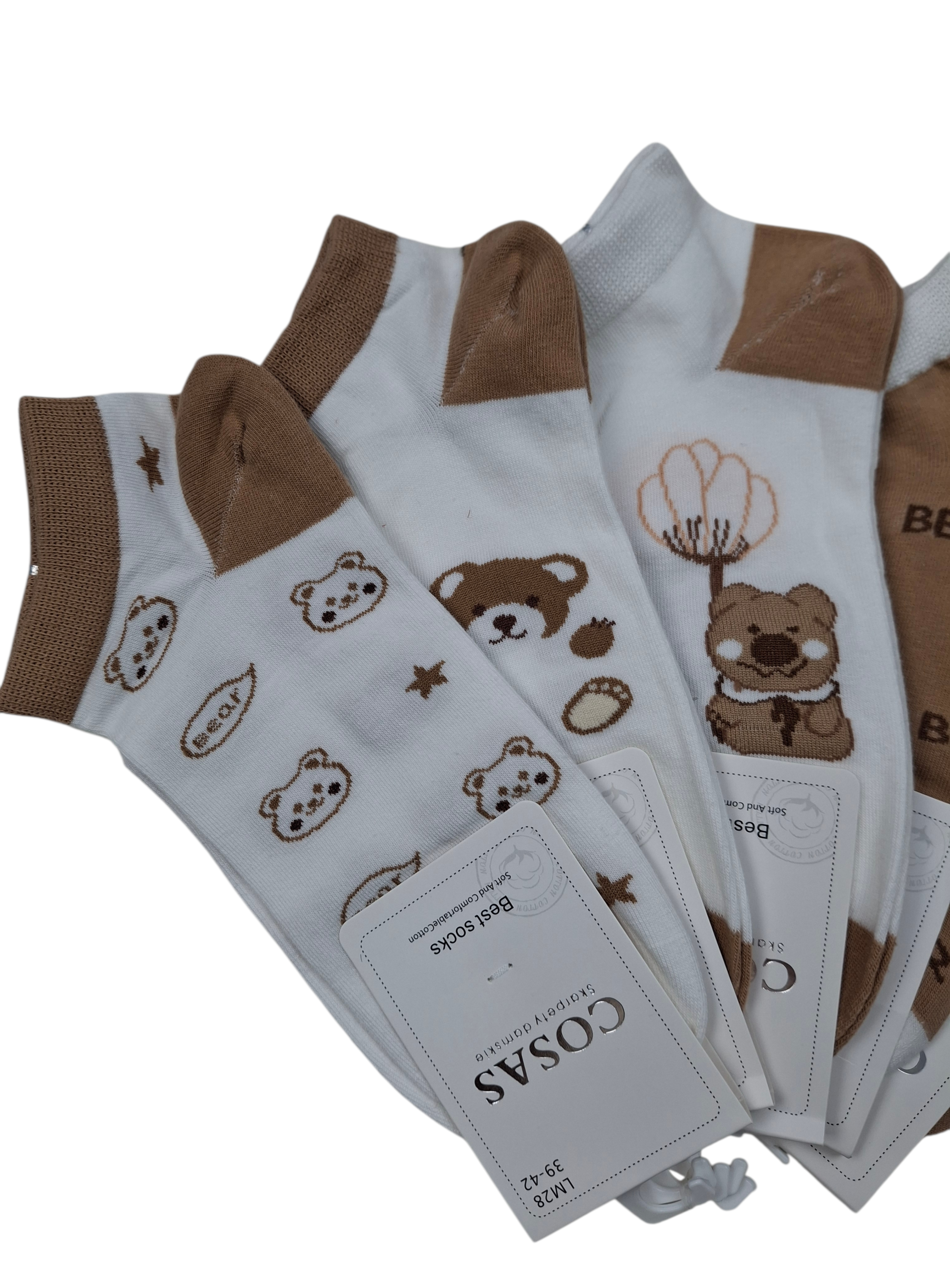 5-pak bawełnianych skarpetek damskich brązowo-białe wygodne - obrazek 2