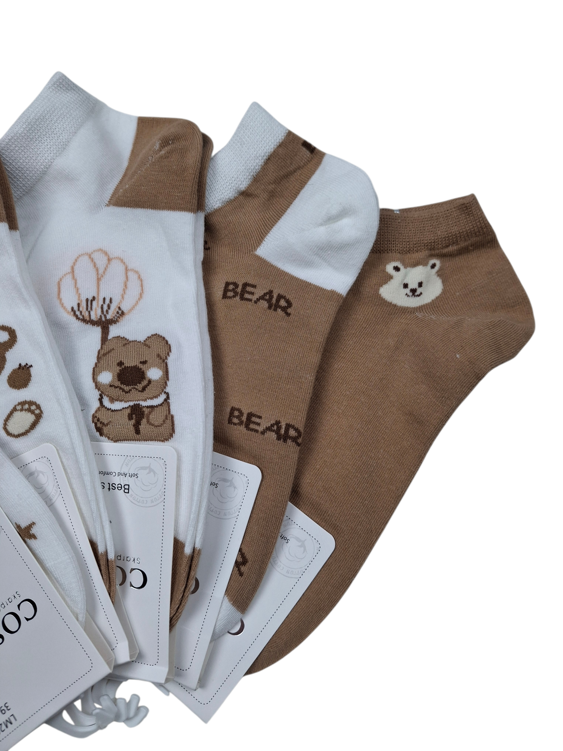 5-pak bawełnianych skarpetek damskich brązowo-białe wygodne - obrazek 3