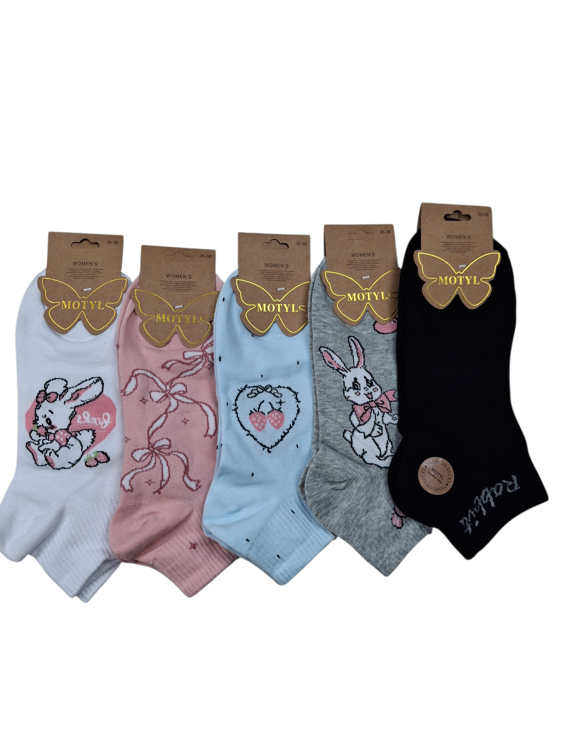 5-pak damskich bawełnianych skarpetek , stopek z króliczkiem
