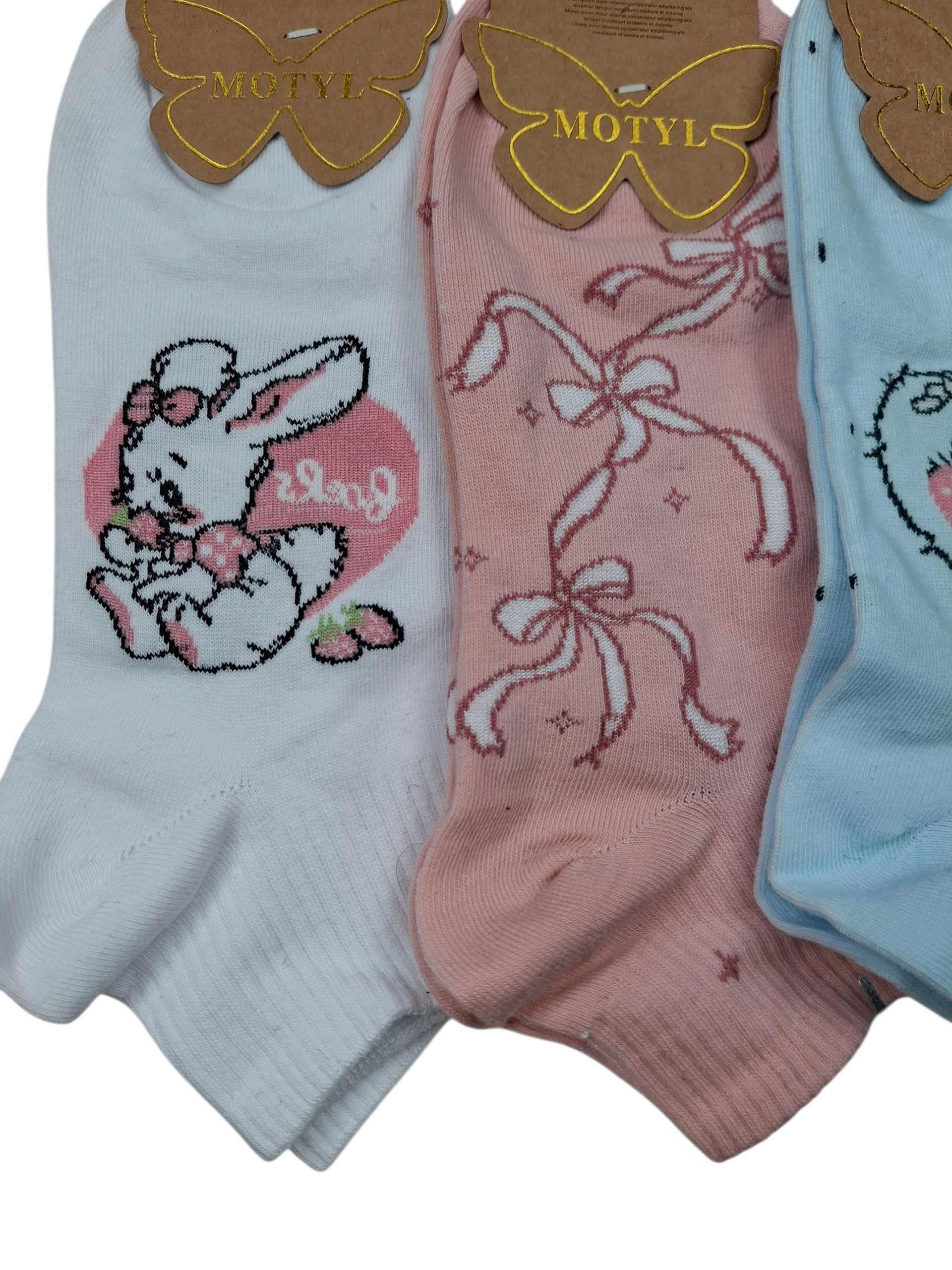 5-pak damskich bawełnianych skarpetek , stopek z króliczkiem - obrazek 2