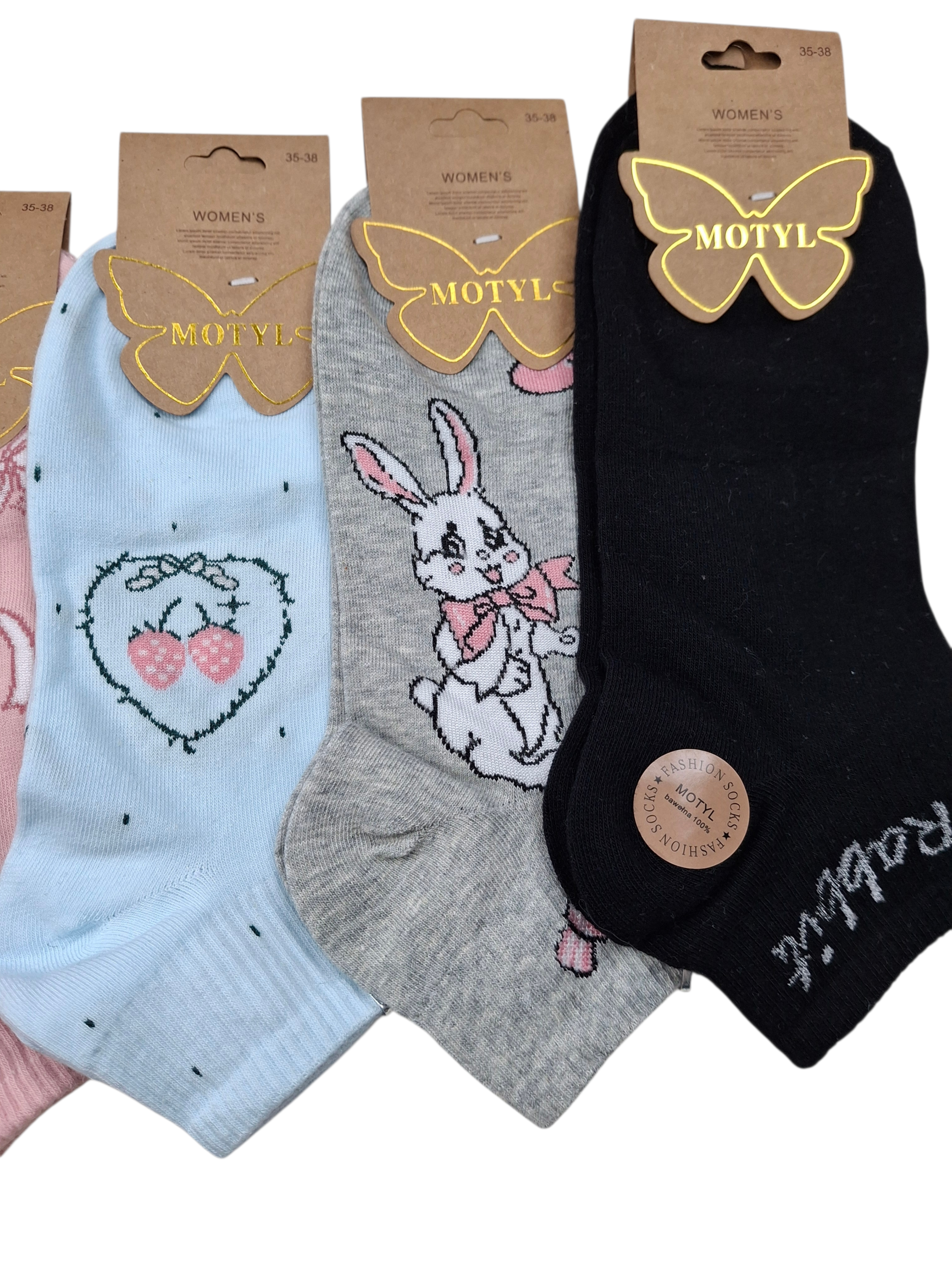 5-pak damskich bawełnianych skarpetek , stopek z króliczkiem - obrazek 3