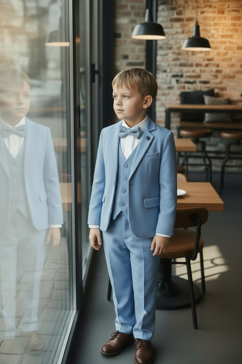 Błękitny elegancki garnitur chłopięcy 5-częściowy – wizytowy - obrazek 2