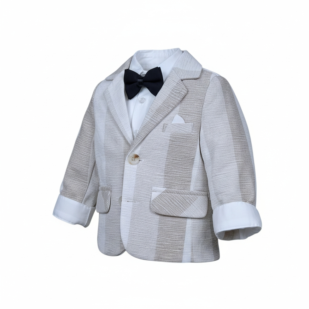 Beżowy garnitur chłopięcy 4-częściowy marynarka body spodnie mucha - obrazek 2