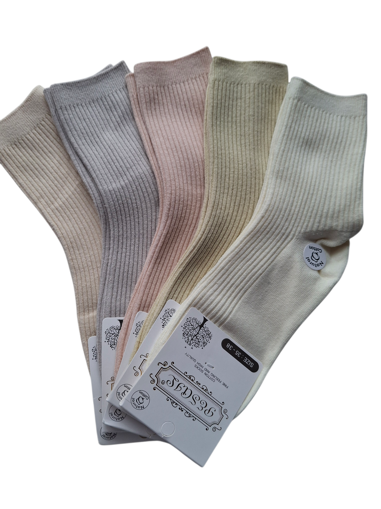 Skarpetki damskie bawełniane | 5-pak | Prążkowane | Kolory neutralne