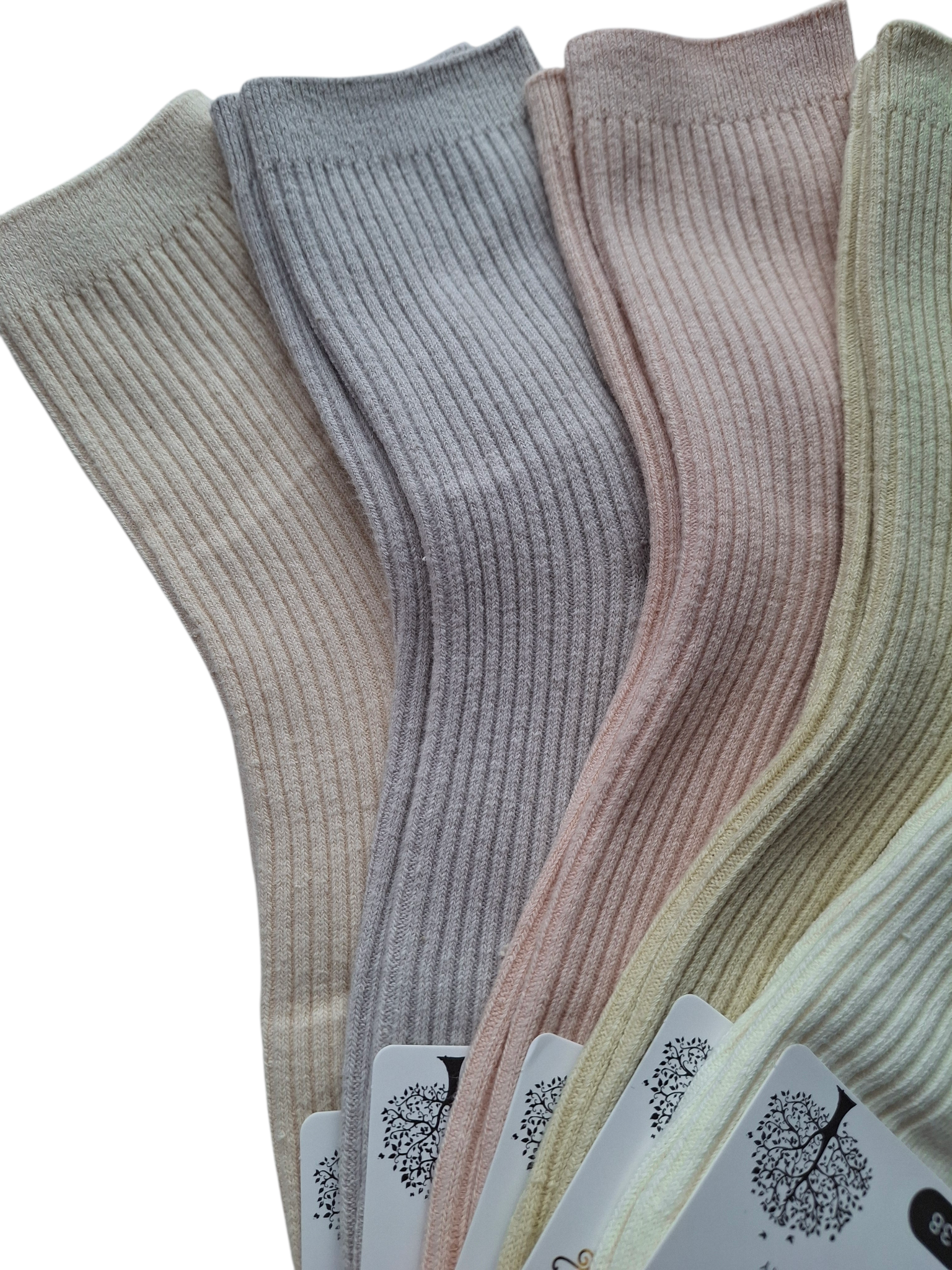 Skarpetki damskie bawełniane | 5-pak | Prążkowane | Kolory neutralne - obrazek 2